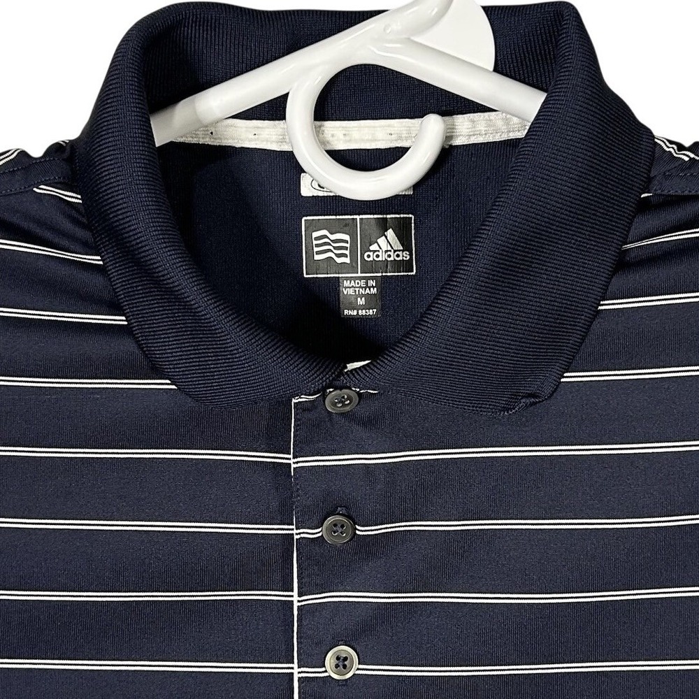 Adidas Climacool‎ Mens Polo Shirt Medium Blue Striped Embroidered Sleeve